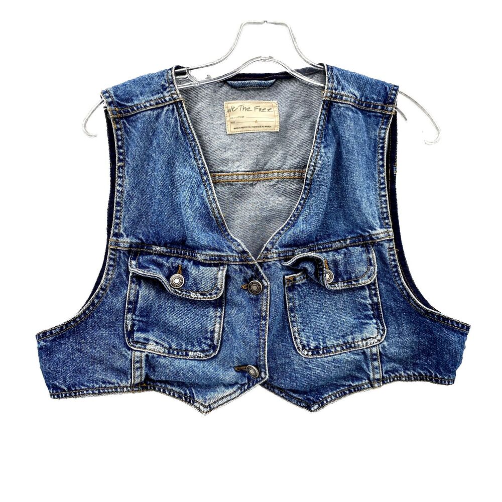 We the Free People Denim Vest Women's Large Crop Jacket Boho 70's Western core